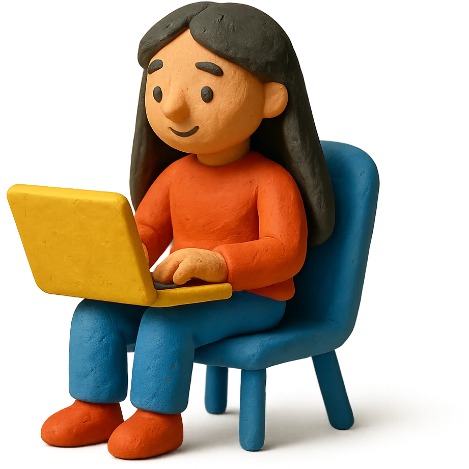 girl with long dark hair using a laptop on a chair emoji