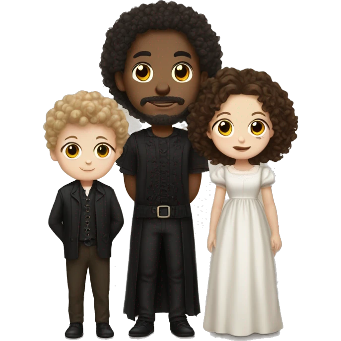 Gothic mixed wife, white skin brown curly haired husband and a light skinned baby boy emoji