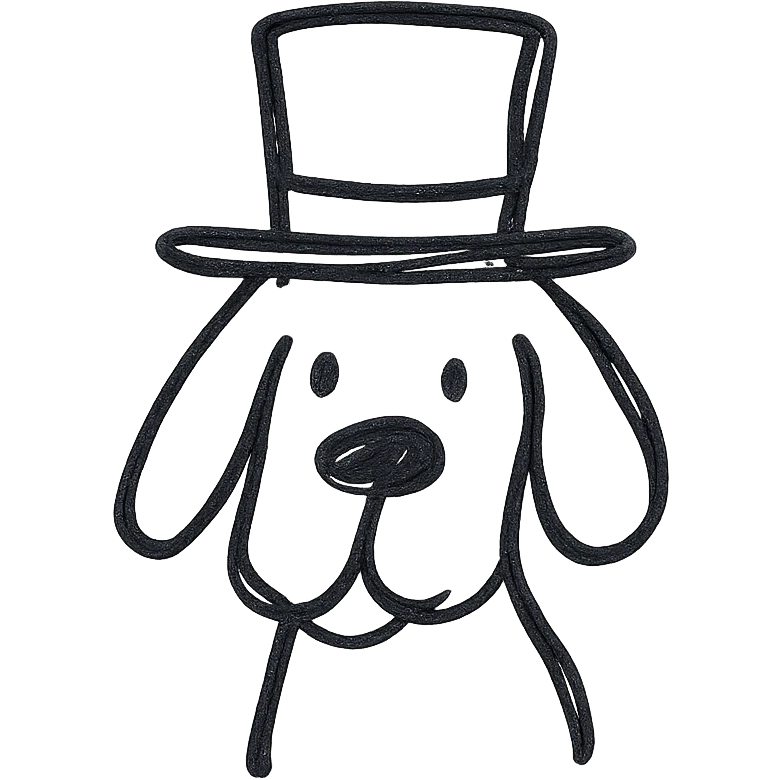 dog in a tophat, hand drawn outline icon style emoji