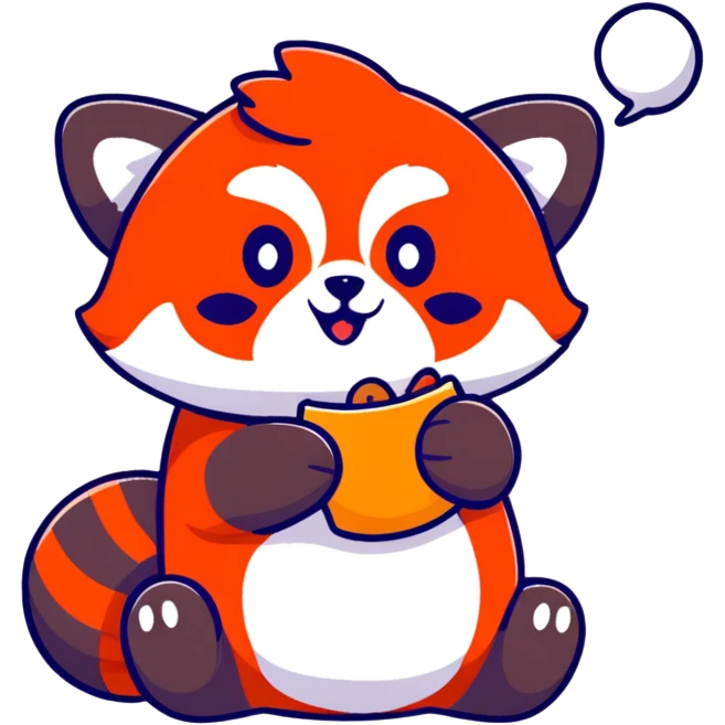 cute red panda eating, cartoon sticker style, less orange fur emoji