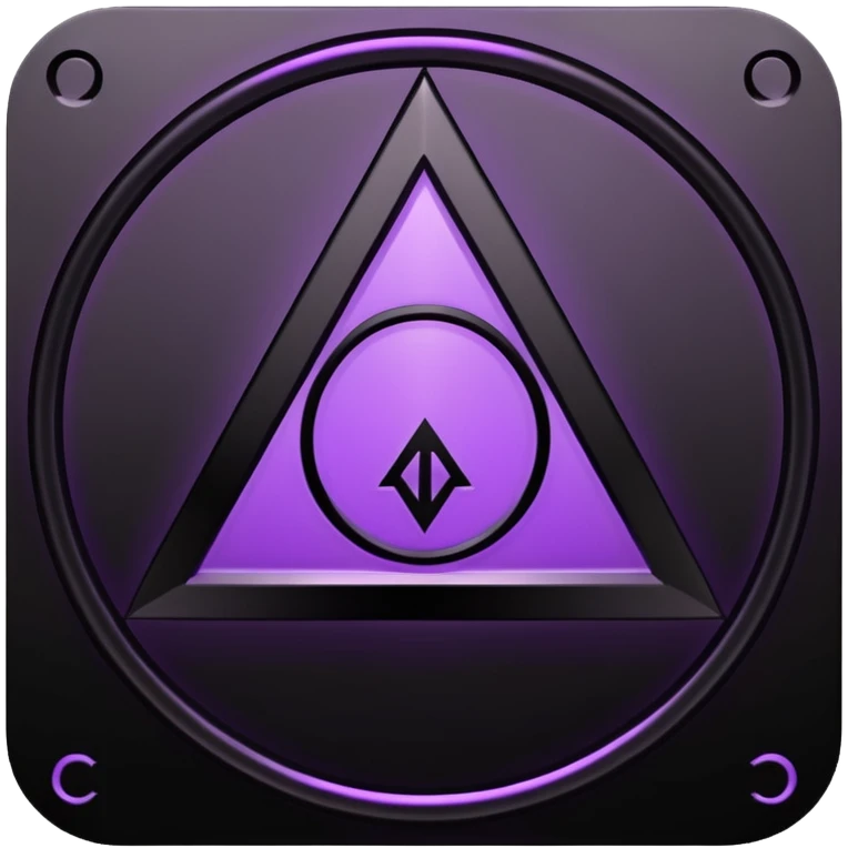 Emoji, dark futuristic occult sigil, symmetrical geometric shape, black metal with faint violet glow, gothic cyber aesthetic, minimal flat design, sharp edges, centered, transparent background emoji