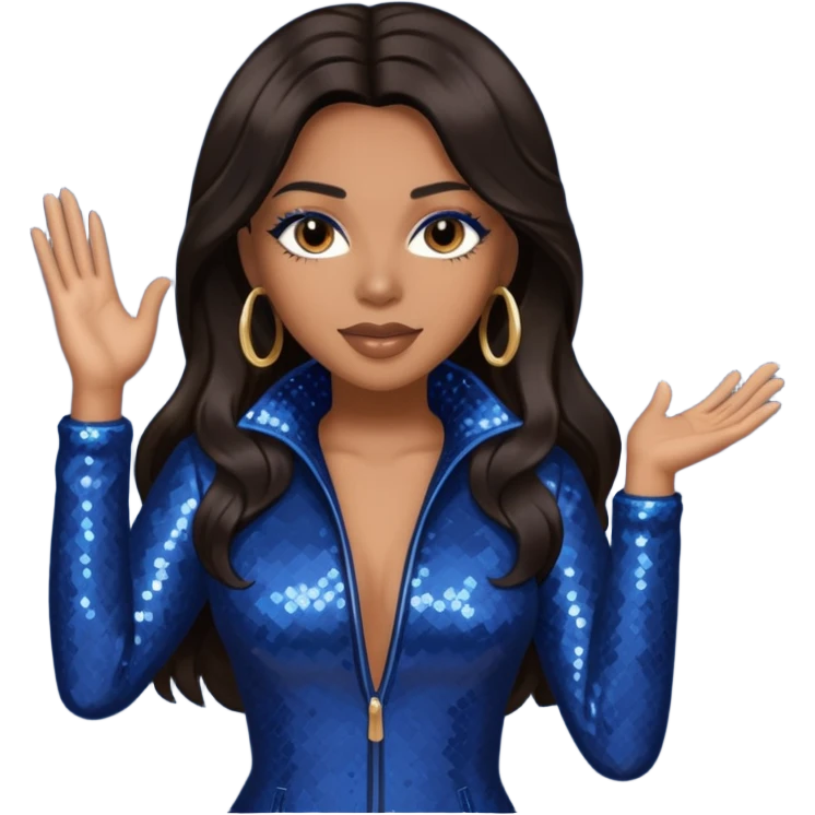 Monica, R&B Singer with long dark brown hair, dark blue sequin outfit emoji