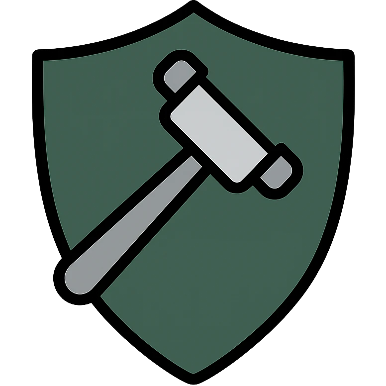 legal consulting symbol, shield and gavel, sleek, dark green and silver, corporate, reliable, for legal consultancy emoji