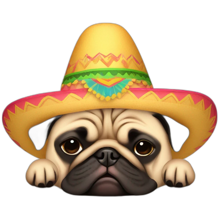 a sleeping fat pug wearing a sombrero emoji