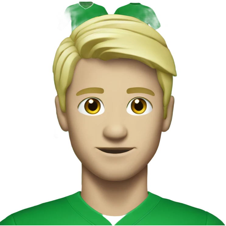 A blonde footballer in green suit with his one broken emoji