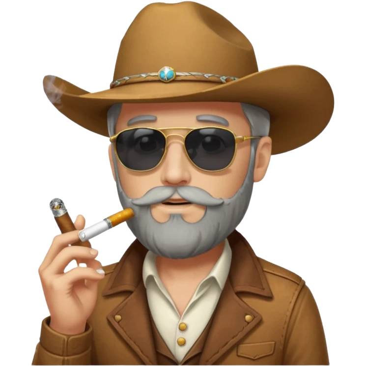 White cowboy with beard and sunglasses smoking a stogie emoji
