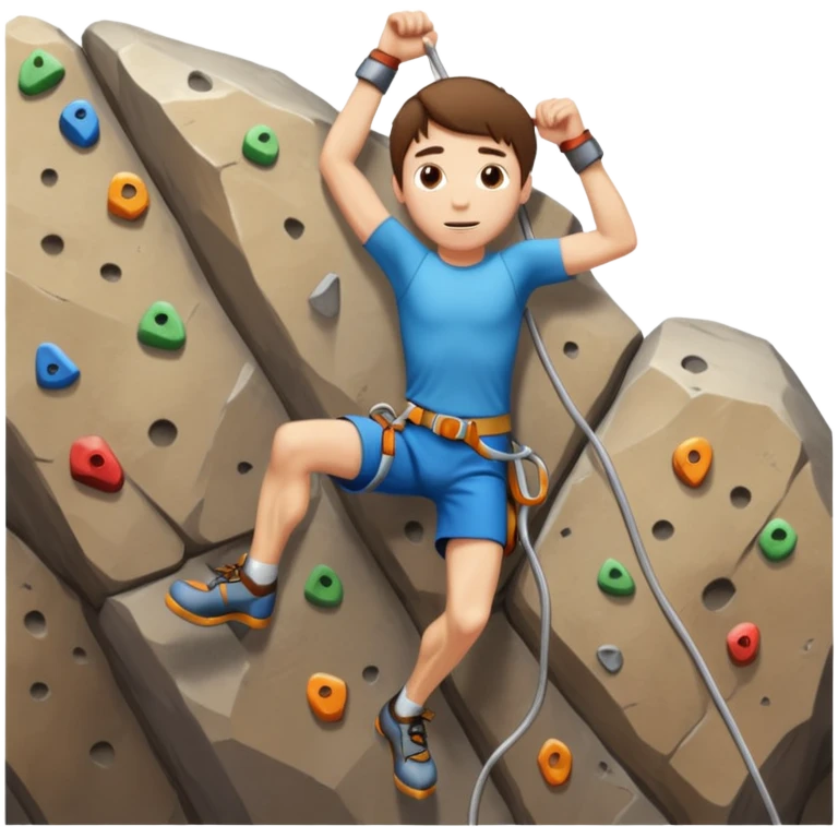  A man indoor rock climbing. But he's skinny and has short brown hair and he's white   emoji