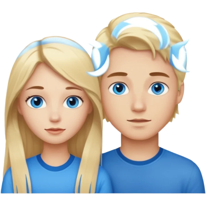 Couple blond boy bleu eyes and his girlfriend long brunette hair and blue eyes  emoji