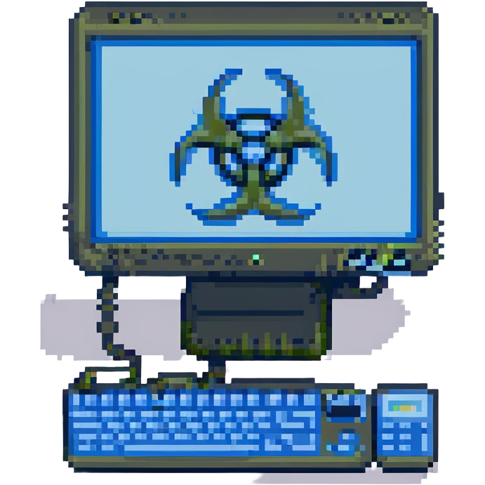 blue screen computer with a biohazard sign emoji