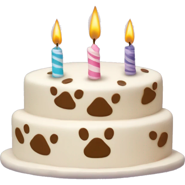 Paw print birthday cake with three candles emoji