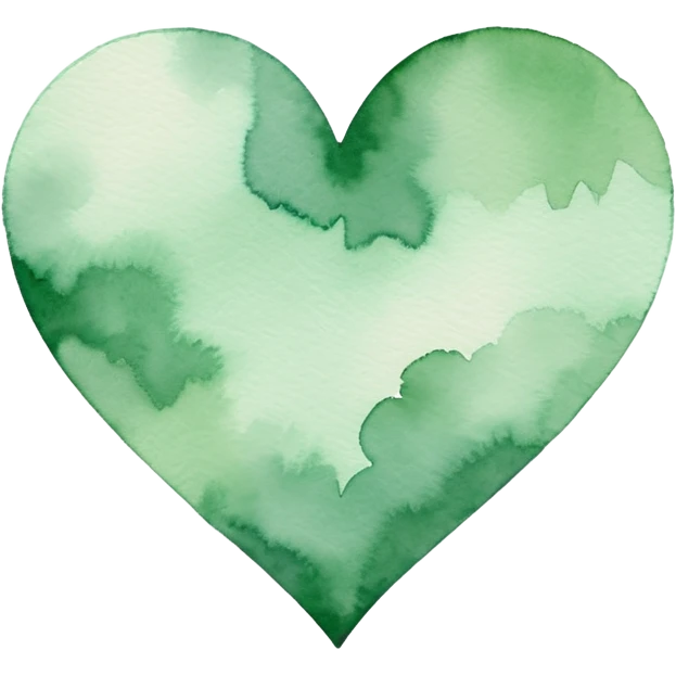 minimalist watercolor heart icon, monochromatic green washes, soft bleeding edges, on textured white paper, serene and emotional, perfect for app icon, transparent background, flat lay --style raw --stylize 150 emoji