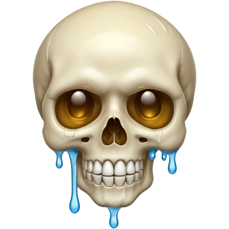 Skull smiling with singular massive sweat drip emoji