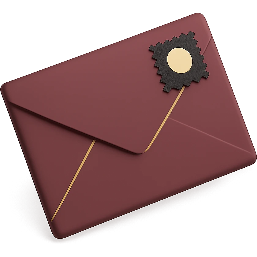 a letter envelope in burgundy color, realistic lighting and depth, matte background emoji
