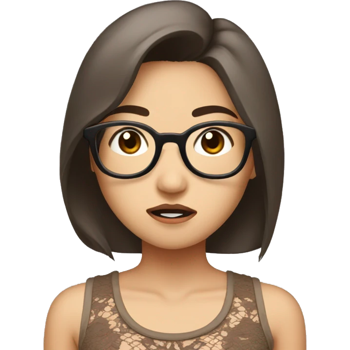asian girl with brown wolfcut hair and glasses with brown lace tanktop shocked emoji