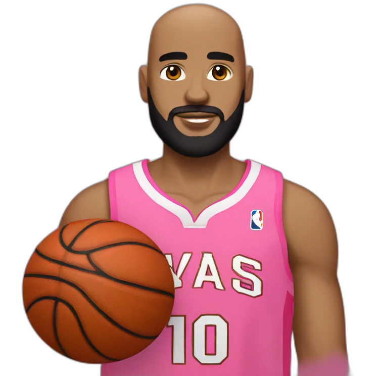 white basketball player, bald, with black beard, wearing pink jersey (miami style) no 10 emoji