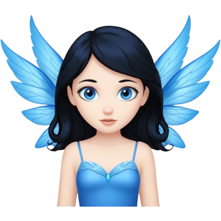 Flying blue fairy with black hair and blue eyes emoji
