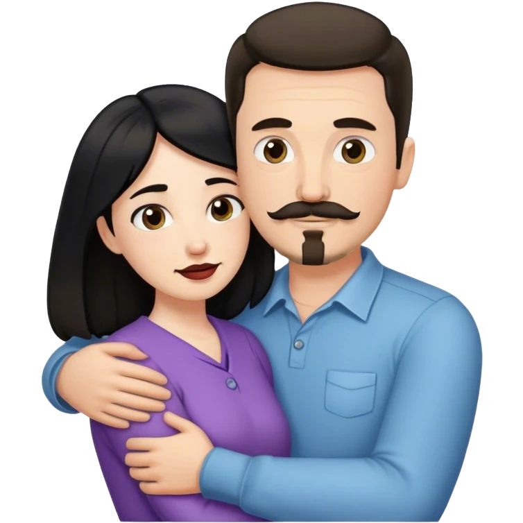 Tall white man with thin dark brown hair mustache and goatee, hugging a short pale woman with long black hair emoji
