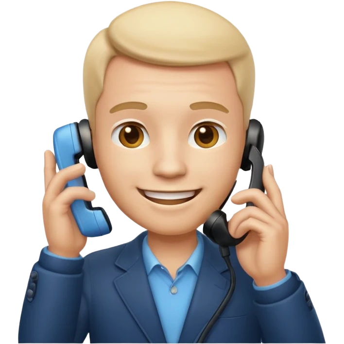 3D emoji style man talking on phone, holding a smartphone to his ear, smiling, rounded face, soft shading, glossy texture, Apple iOS emoji style, clean white background, centered, high detail, sticker style
 emoji