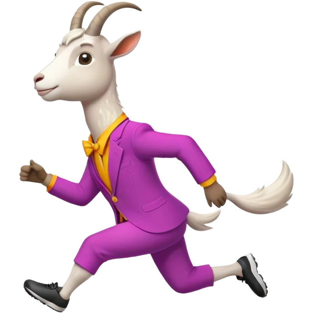 friendly anthropomorphised goat jogging upright in a colourful suit, standard pose emoji