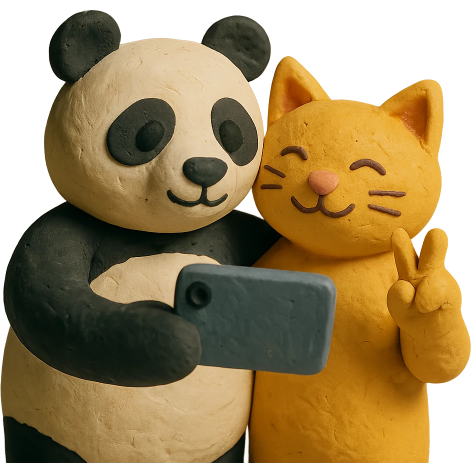 panda and cat taking a selfie together emoji