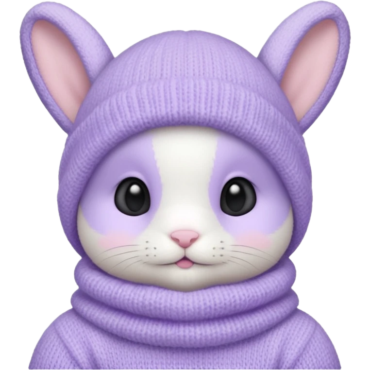 white baby bunny head in a pastel lavender balaclava emoji