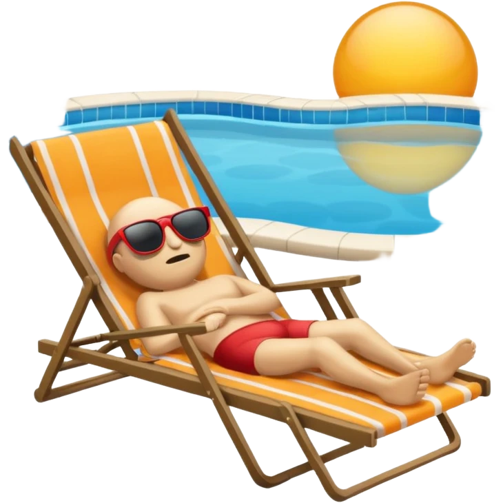A brain lies in a deck chair wearing sunglasses at the edge of the pool. emoji