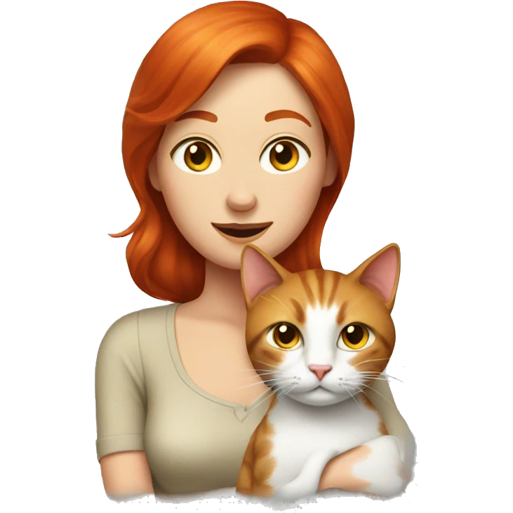 Cat sitting on a red headed woman  emoji