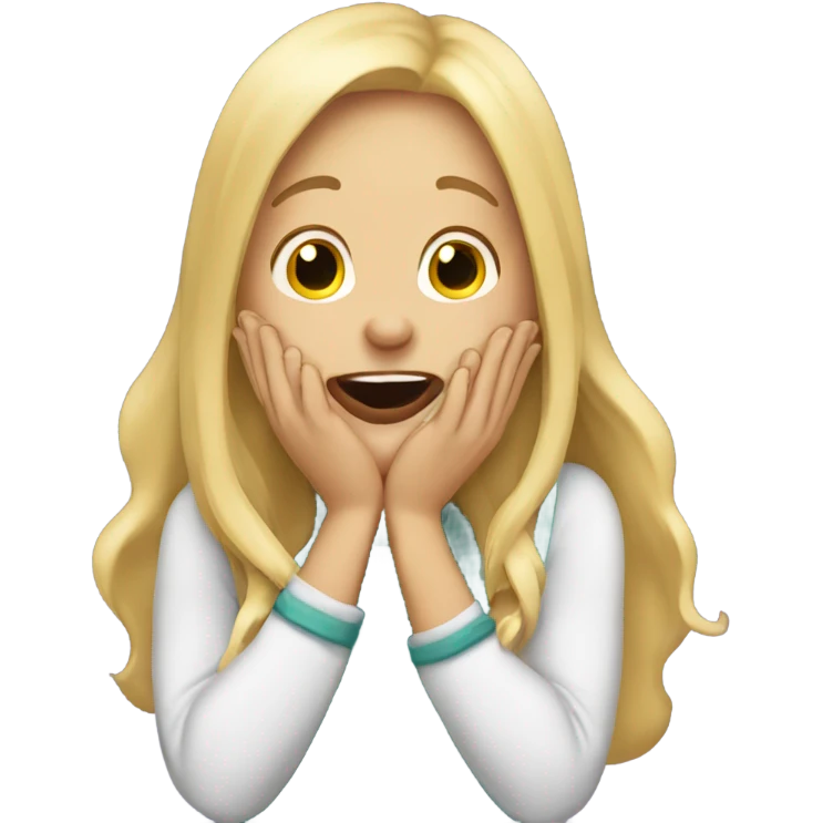 long hair blonde girl with her Hands covering her mouth giggling emoji