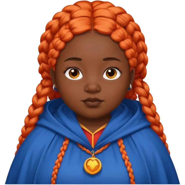 red orange braids hair girl, black skin, fat, wear blue cloak emoji