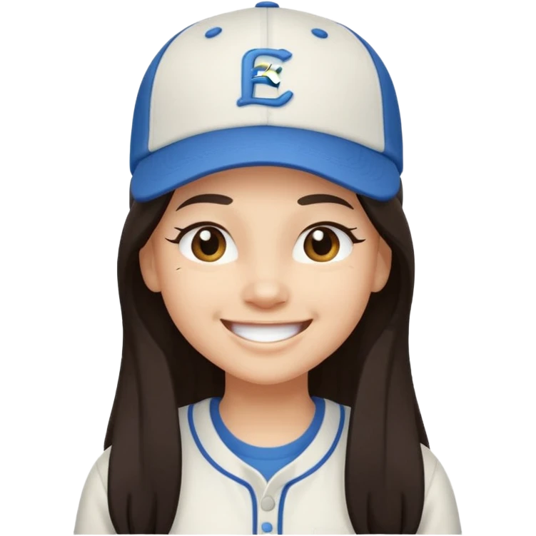Digital illustration of a cartoon character with a big smile on its face and winking. The character has long dark hair and is wearing a white baseball cap and casual clothes. The overall style of the illustration is cute and playful. emoji