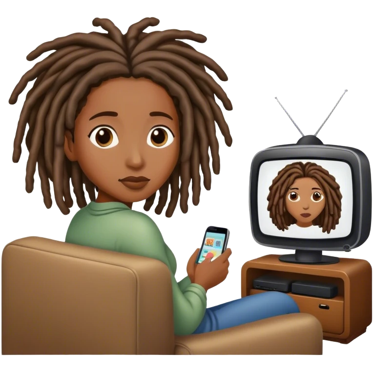 Black woman with locs watching tv emoji
