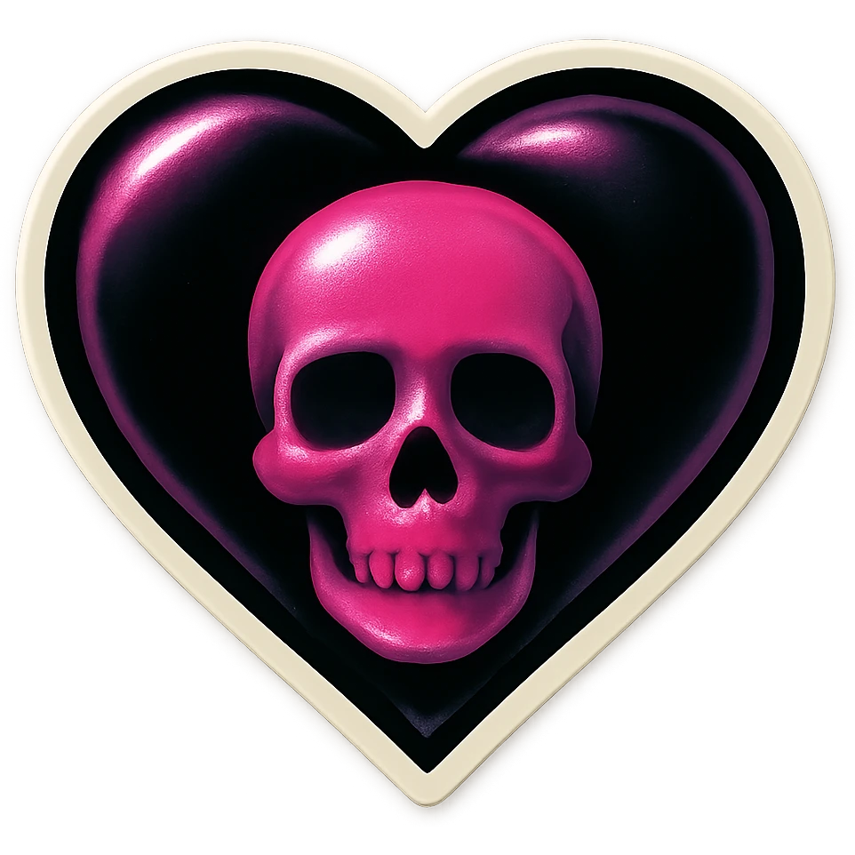 gothic heart black and pink with a pink skull in the center emoji