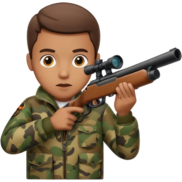 Male Hunter shooting a shotgun and holding it up to his face like he is looking through the scope to shoot something  emoji