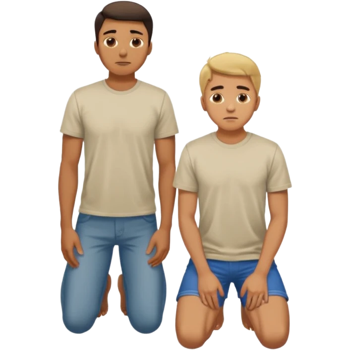 a guy standing up and another guy on both of his knees in front of said guy standing up who is loookg down at him and guy on knees is looking up at him emoji