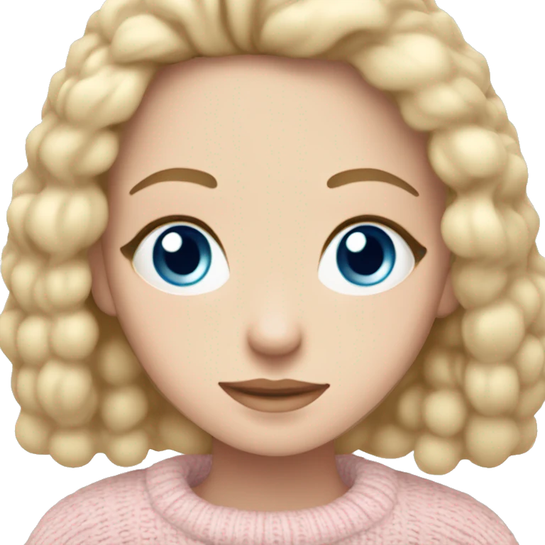 Pretty blue eyed white girl with light pink sweater reading cozy emoji