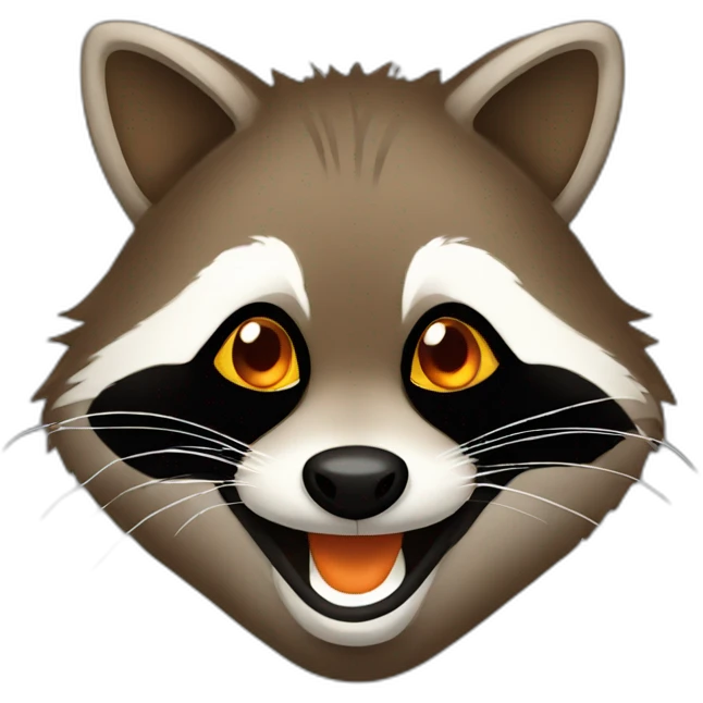 brown raccoon with orange eyes and a dark green hood that is laughing emoji