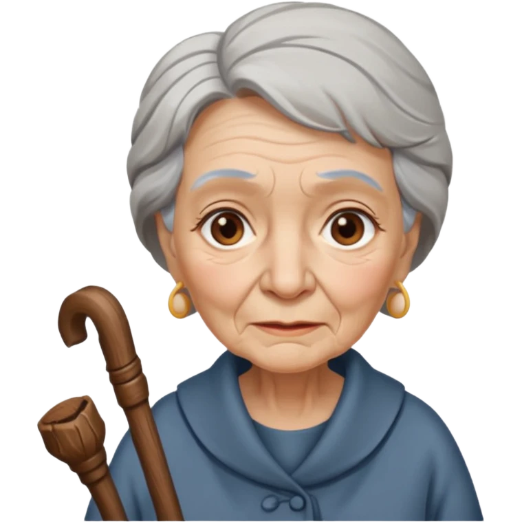 old woman with walking stick emoji
