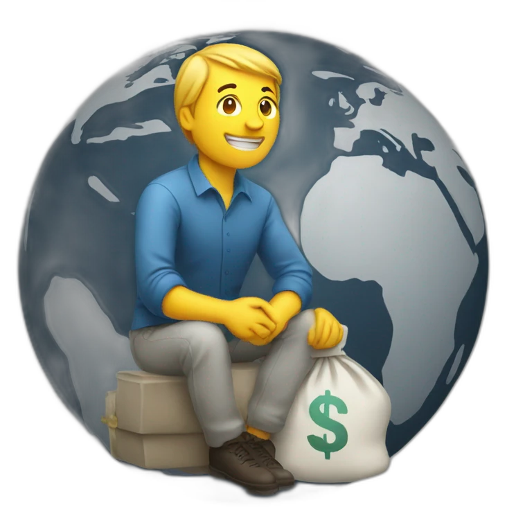 man sitting on globe with money bag emoji