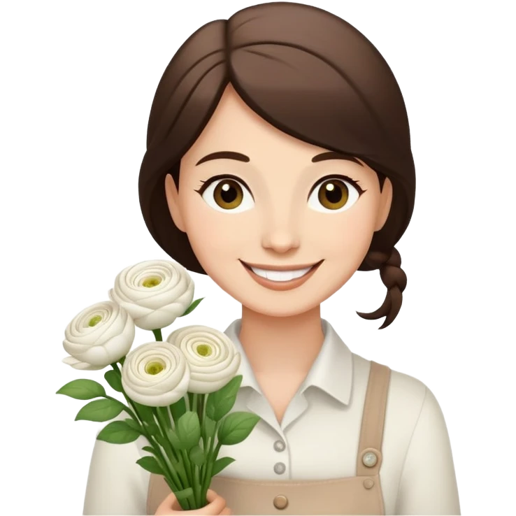 women florists with white ￼ranunculus  emoji