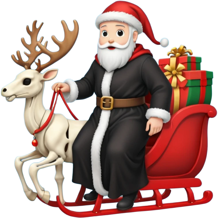 the Grim reaper dressed as Santa.... What gifts would be in his Sleigh.... What would his Sleigh likely look like.... Would the reindeer be skeletons, or ordinary reindeer emoji