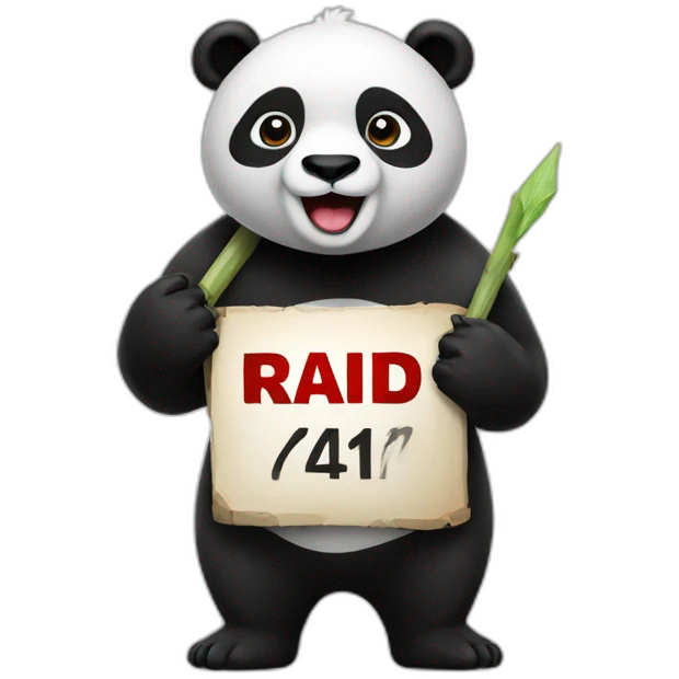 Panda holding "raid" sign emoji