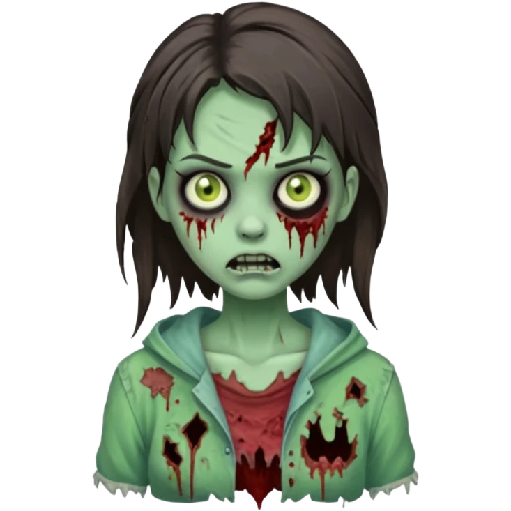 brunette zombie girl, horror zombie green emoji