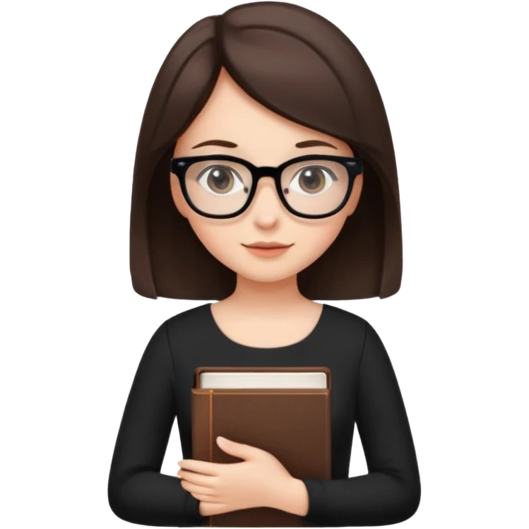 a cute brunette girl in a black dress wearing glasses  with two hands  emoji