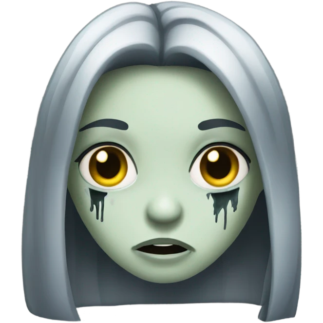 girl zombie with black long hair with teeth and serious face  emoji
