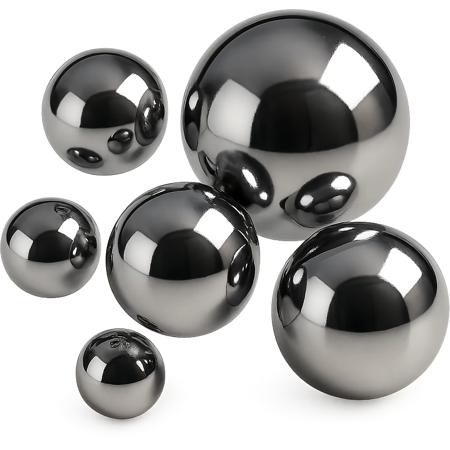 multiple reflective metallic spheres floating together, highly polished chrome style emoji