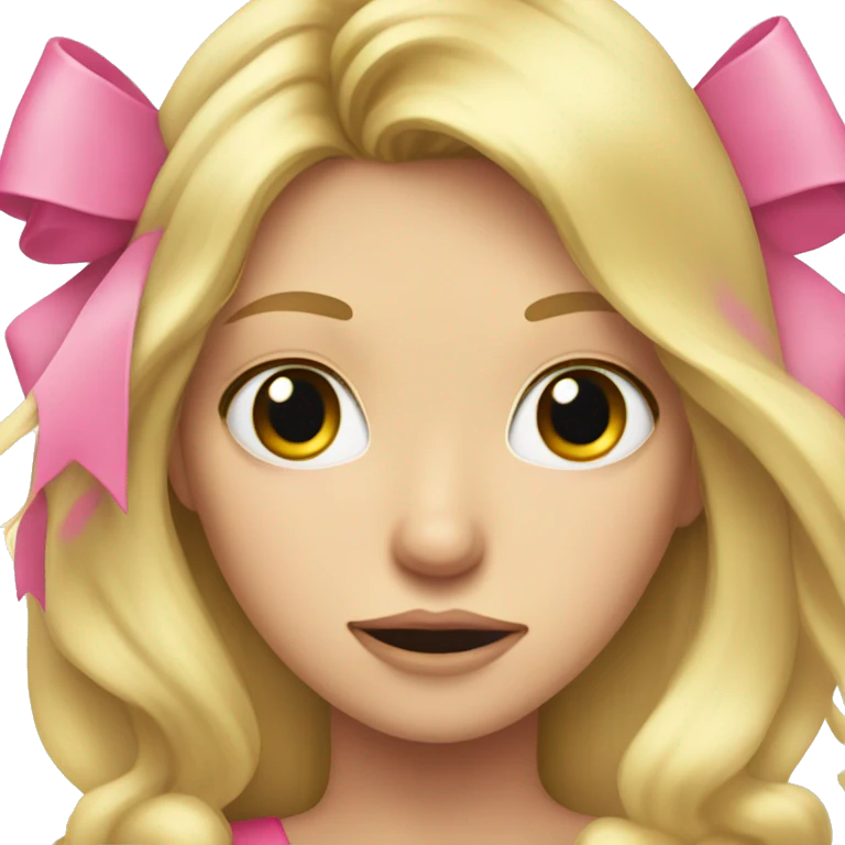 long, blonde hair pretty girl mad with a pink bow in her head emoji
