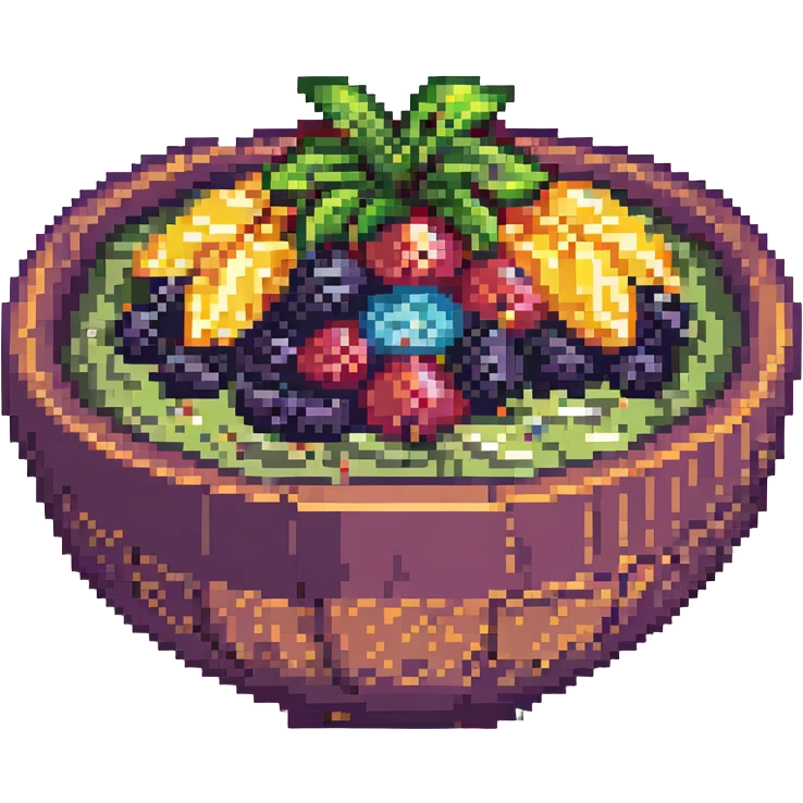 acai bowl icon, pixel art style, retro, bright colors, simple background emoji