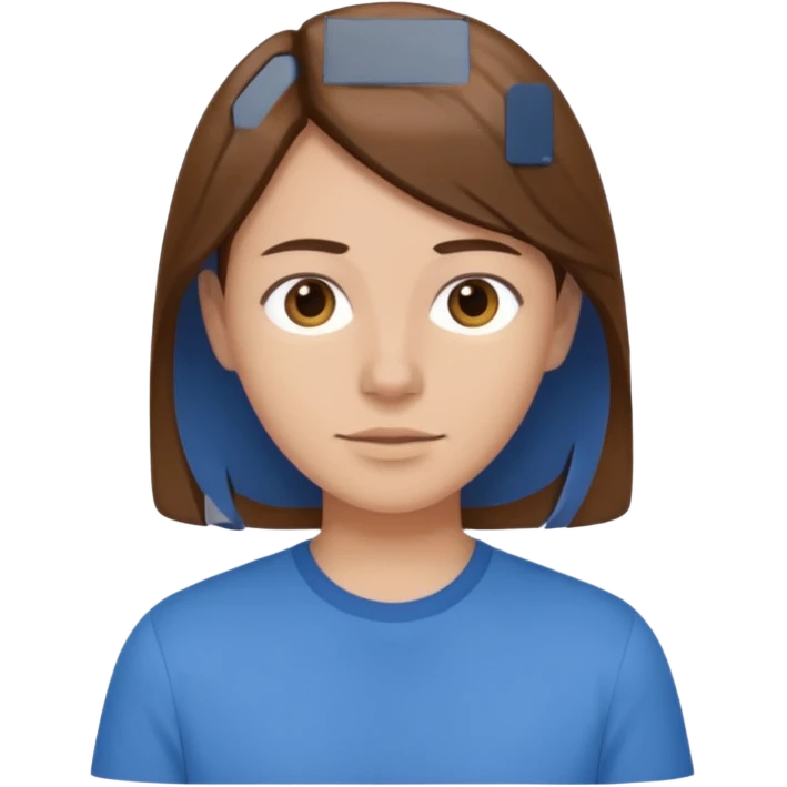 Make look like real emoji with blue shirt and brown hair emoji