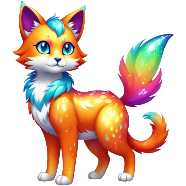 Vibrant multicolored Falvie-Fionbri-creature-sparkle-feline-fursona, full body emoji