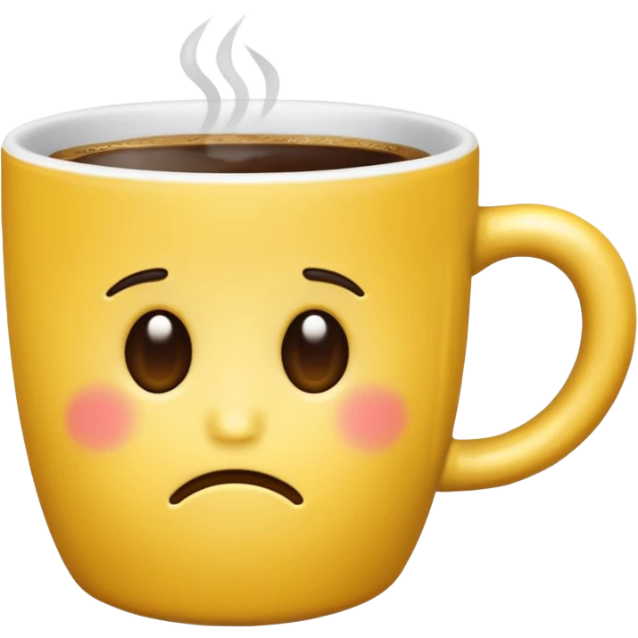 classic yellow emoji of a coffee cup with side-swept emo bangs and a sad face emoji